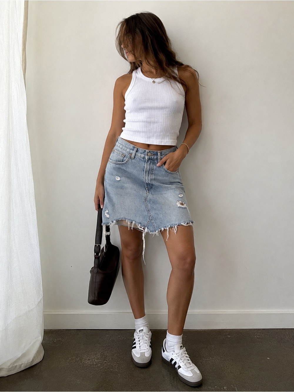 NWT Zara Premium Denim Distressed Frayed Hem Skirt XS 100% Cotton